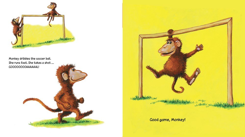 Good Game! Sports Reusable Sticker Board Book monkey playing soccer. - Little Gift Nook