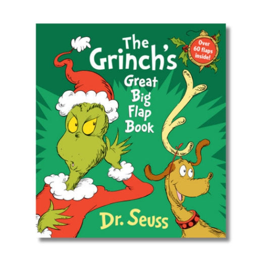 Book cover of 'The Grinch's Great Big Flap Book' by Dr. Seuss sitting on white background.