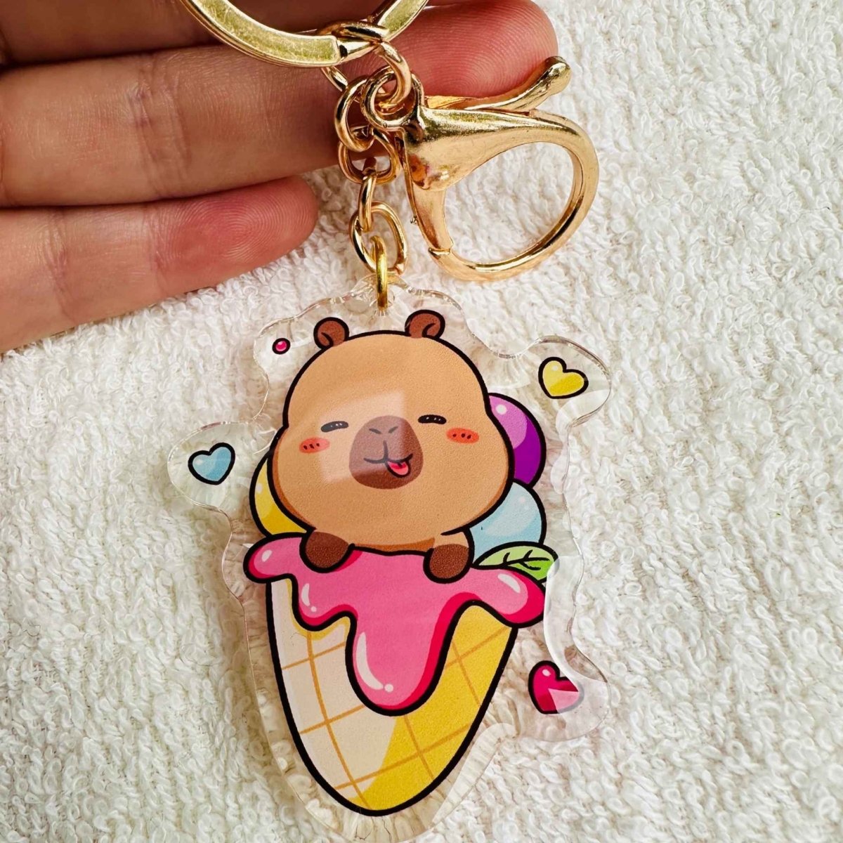 Ice Cream Cone Capybara Capybara Acrylic Keychains. double sided. Little Gift Nook.