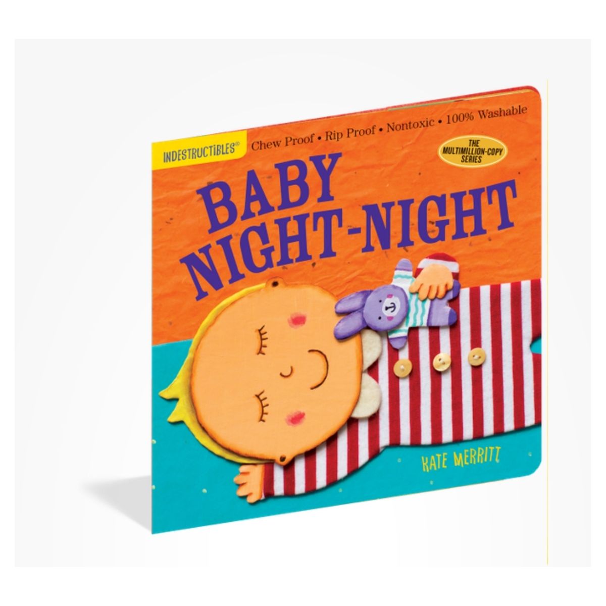 Children's book titled 'Baby Night-Night' with a colorful cover featuring a cartoon character and a teddy bear on an angle on a white background.