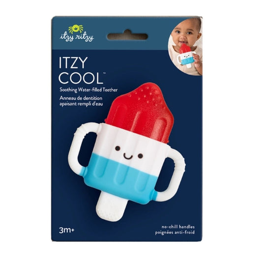 Itzy Cool Cold Teether Hero Pop - baby water filled teether with no chill handles red white and blue like Popsicle - Little Gift Nook