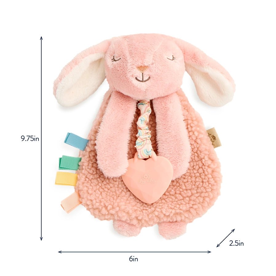 Itzy Friends Lovey Bunny Teether Plush in pink size of 9.75 inches tall - Little Gift Nook