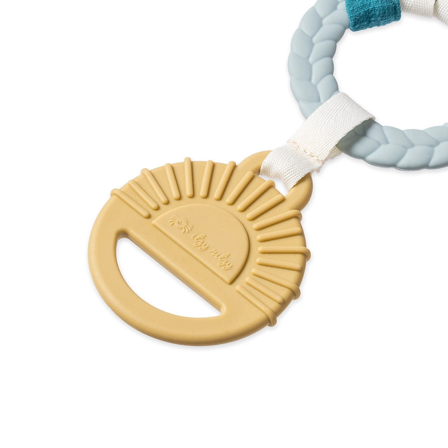 Close up of Itzy Ritzy Busy Ring Farm Teething Toy with silicone textured teether ring - Little Gift Nook