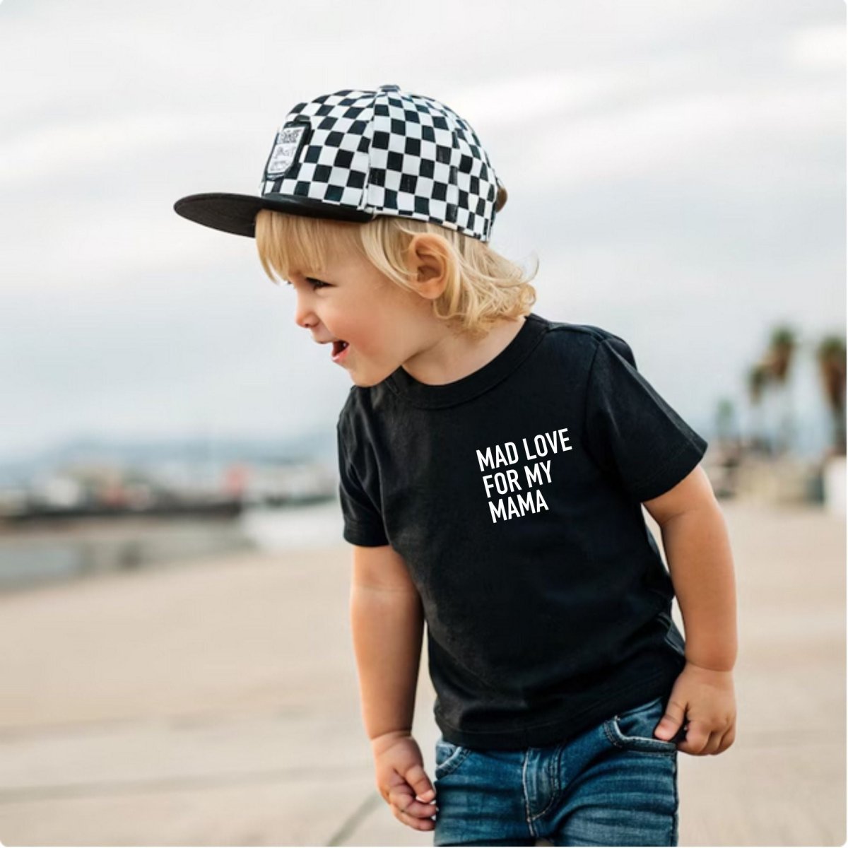 Mad Love for Mama Tshirt in dark gray. Toddler Tshirts. Little Gift Nook.