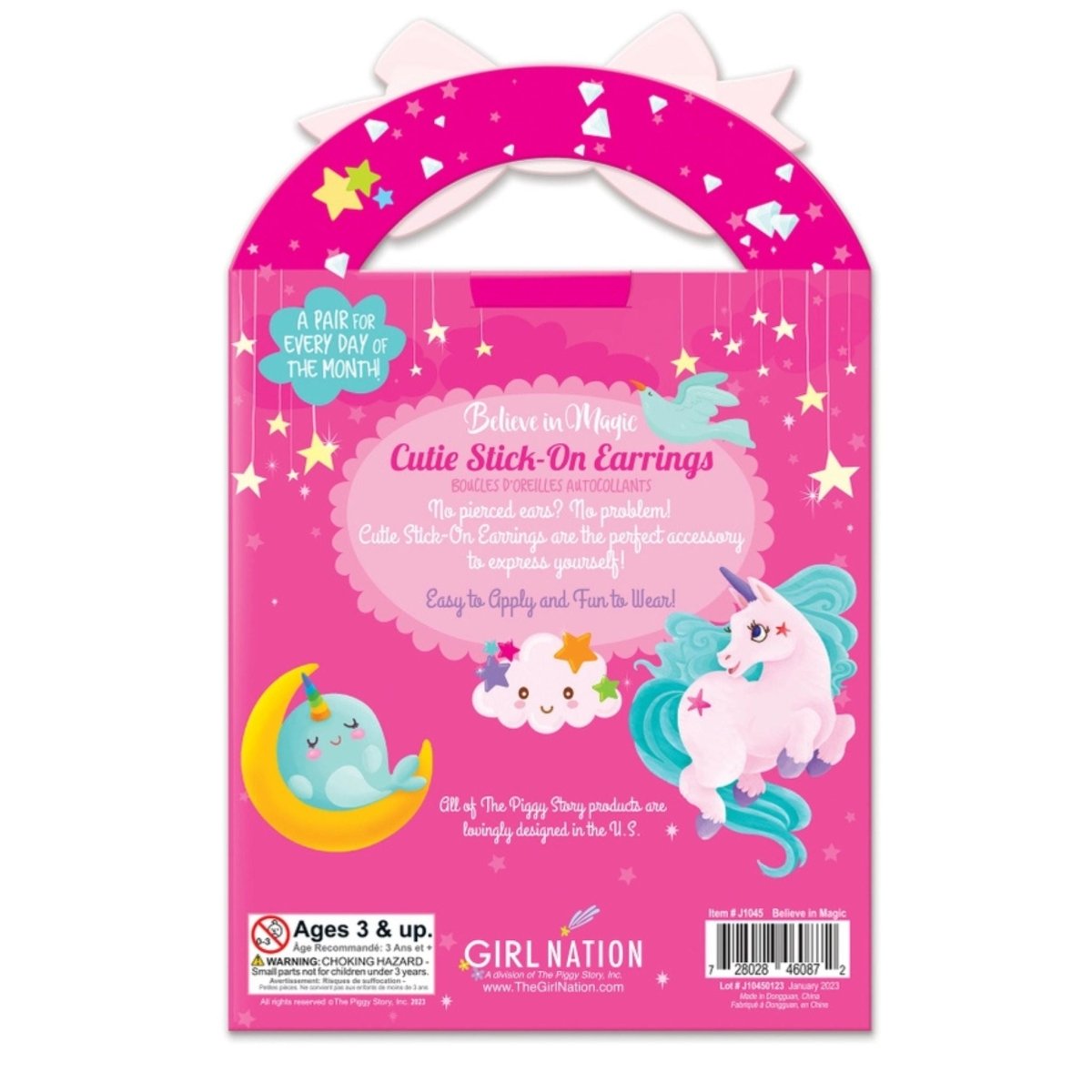 back package of 32 pair magical unicorn stick on sticker earrings.