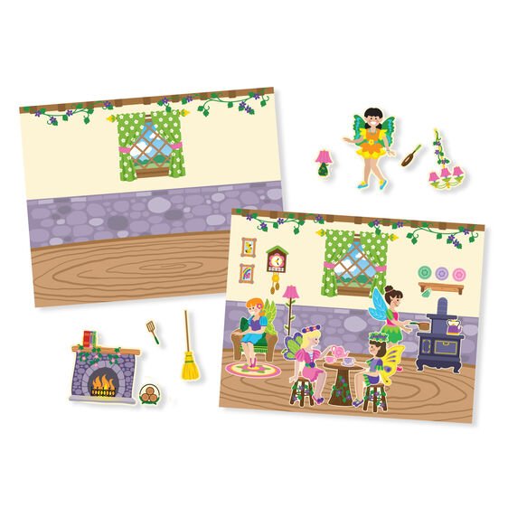 inside the Melissa & Doug reusable fairies sticker pad tree house pages.