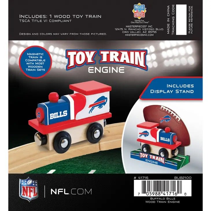 Buffalo Bills Toy Wooden Train Engine. Back of package. - Little Gift Nook