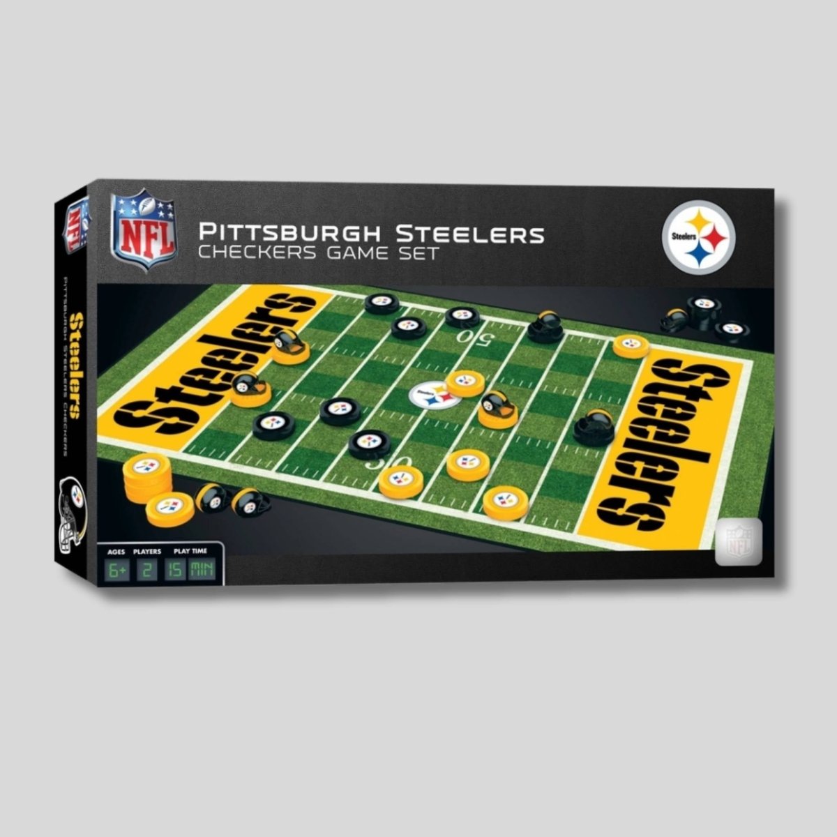 NFL Pittsburgh Steelers checkers Game in box on gray background. Little Gift Nook
