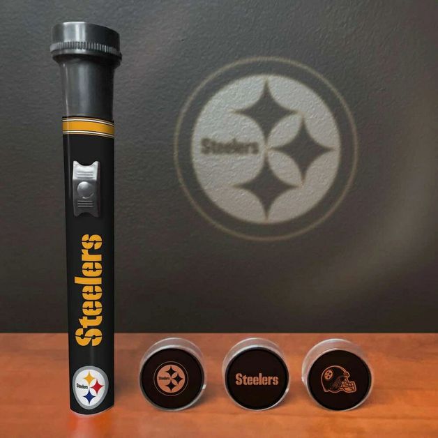 Pittsburgh Steelers Projector Flashlight . Comes with 3 toppers to project logo, name logo, and football helmet with logo.- Little Gift Nook