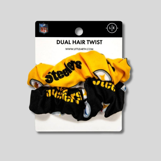 NFL Pittsburgh Steelers 2pack hair srunchies hair ties. one black one yellow logos on gray background. - Little Gift Nook