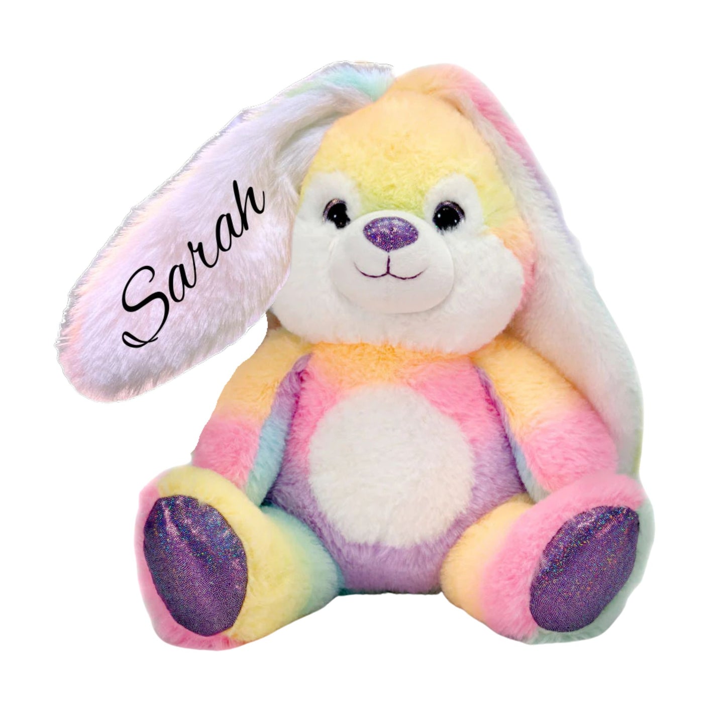 Personalize our Rainbow Sherbet 6" Soft Bunny. Personalize with a name in the floppy ears. Makes cute gift idea! Little Gift Nook.