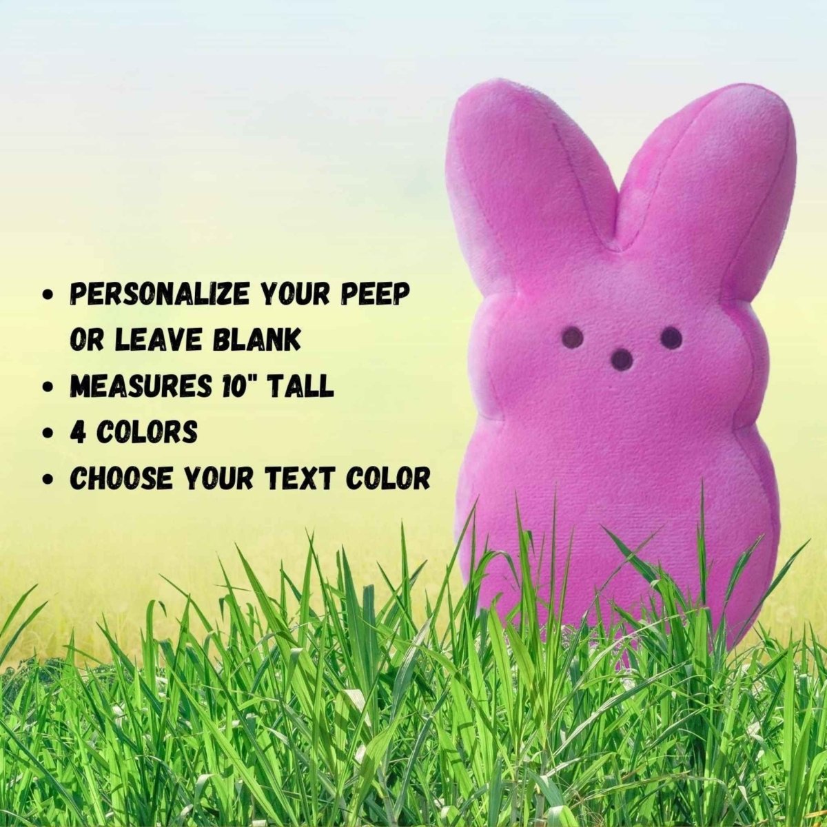 Pink Plush Personalize Easter Plush Peep Bunny 10" Tall. Buy blank or personalize with child's name on front. Other colors available. Little Gift Nook.