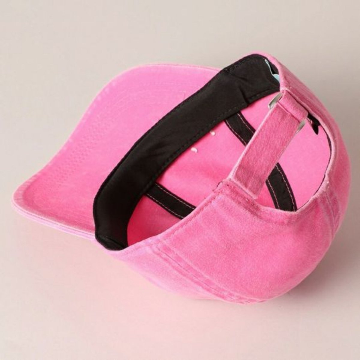 Kids "Mini" Embroidered Letters Pink Baseball Cap inside view. Adjustable back. - Little Gift Nook
