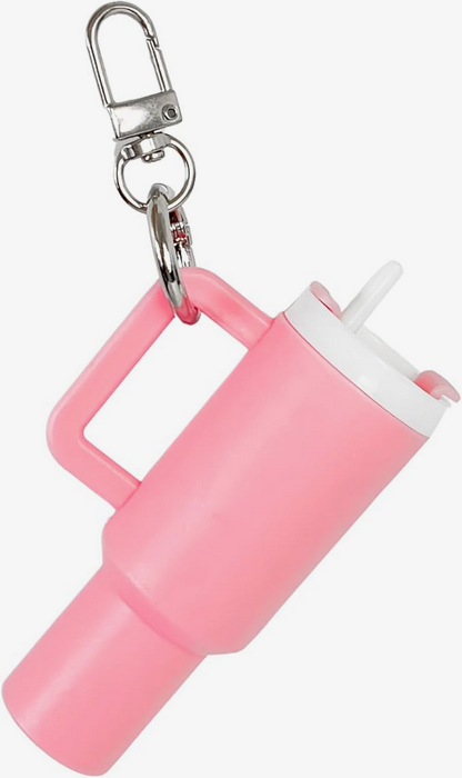 Mini Stanley inspired Tumbler Keychain in pink.