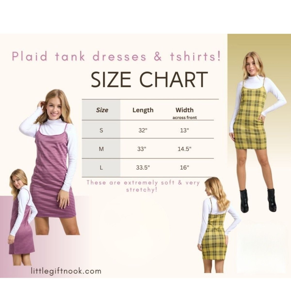 women's yellow or pink plaid jumper dress sets size chart - Little Gift Nook