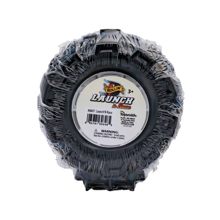 Rollin' Launch ‘N Race plastic tire toy with matchbox style car inside and button to launch car out! - Little Gift Nook