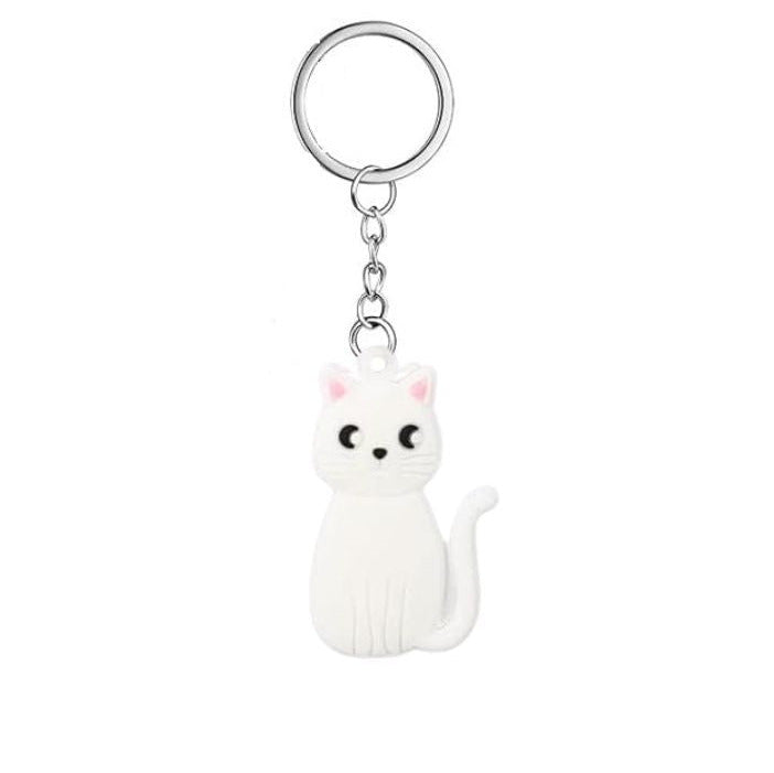 sitting white Cat Kitty Plastic Keychain - Little Gift Nook