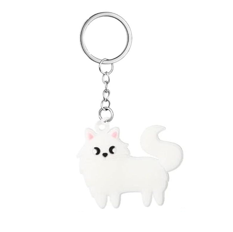 Standing White Cat Kitty Plastic Keychain - Little Gift Nook