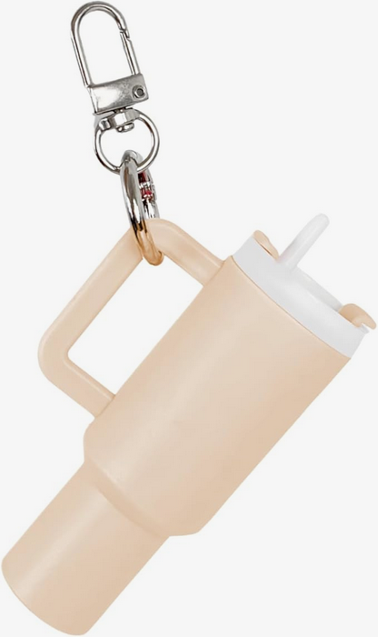 Mini Stanley inspired Tumbler Keychain in beige tan.