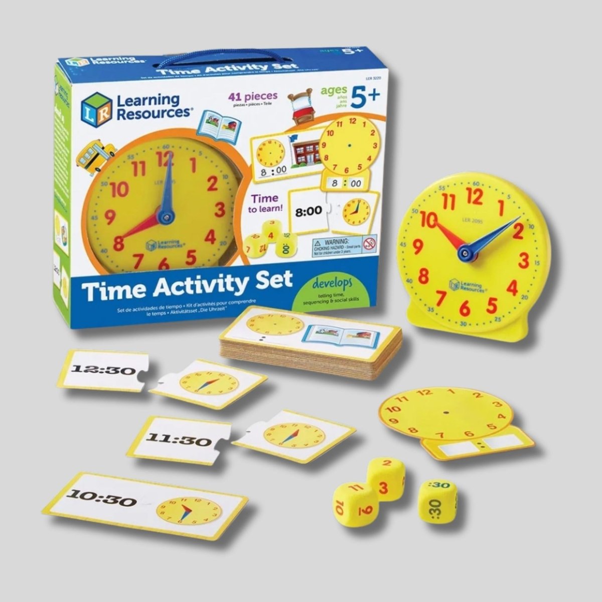 Learning Resources Time Activity Set with clocks, number dice, and flash cards. - Little Gift Nook