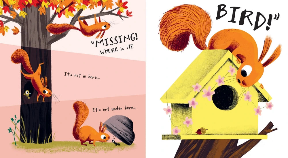 The Leaf Thief Hard Cover Book. Inside book showing squirrel going on a mission to find his leaf. - Little Gift Nook