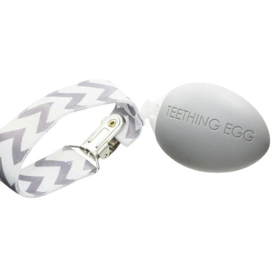 The Teething Egg Baby Teether in Gray with clip strap. Made in USA. - Little Gift Nook