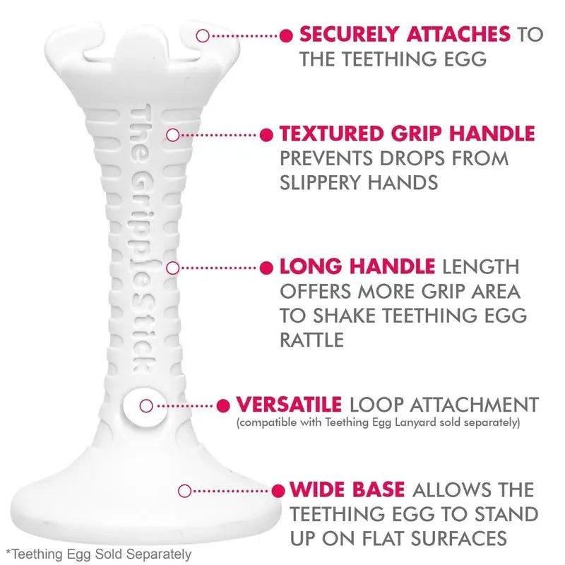 The Teething Egg The Grippy Stick and features. Connects to Teething Egg. Made in USA.  Little Gift Nook