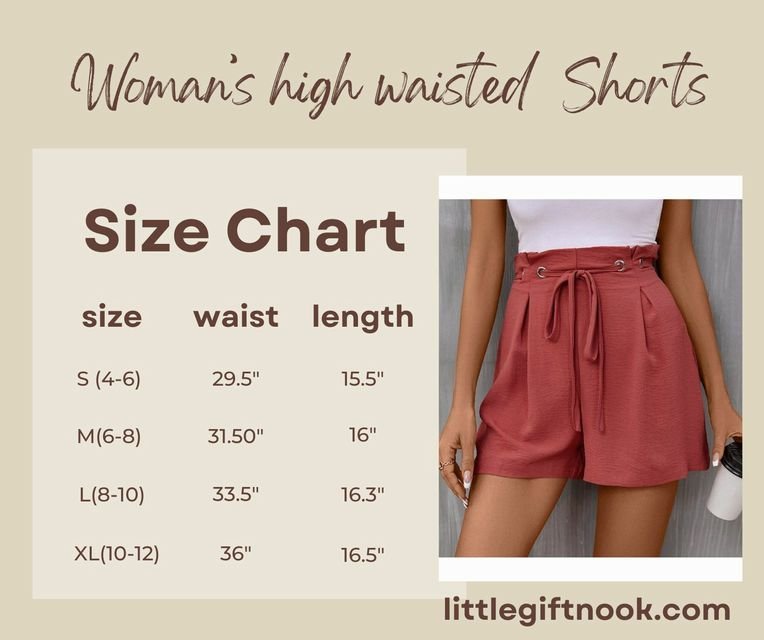 High Waist Coral Women's Shorts size chart.- Little Gift Nook