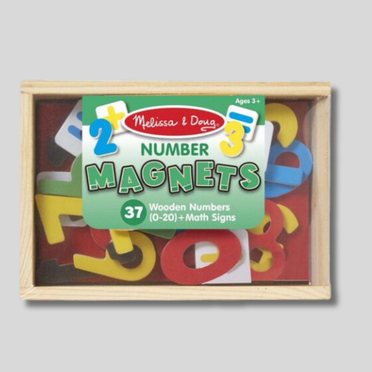 Melissa & Doug wooden magnetic numbers and math symbols in box.