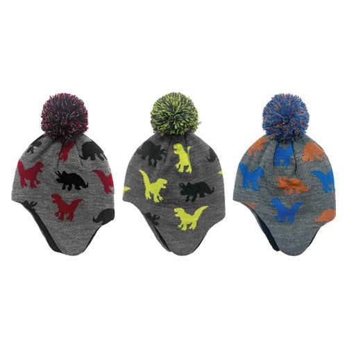 Toddler Boys Knit Dinosaur Pom Pom Winter Hats