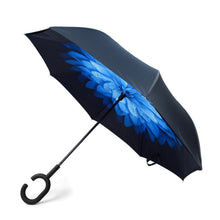 Load image into Gallery viewer, Blue Flower Double Layer Inverted Umbrella