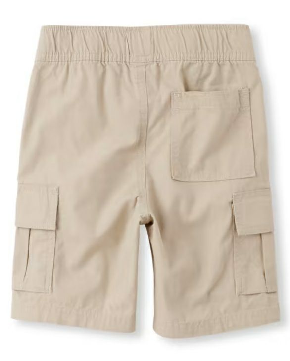 Boys Pull on Khaki Cargo Shorts. Elastic waist, adjustable straps inside, and back pocket. - Little Gift Nook