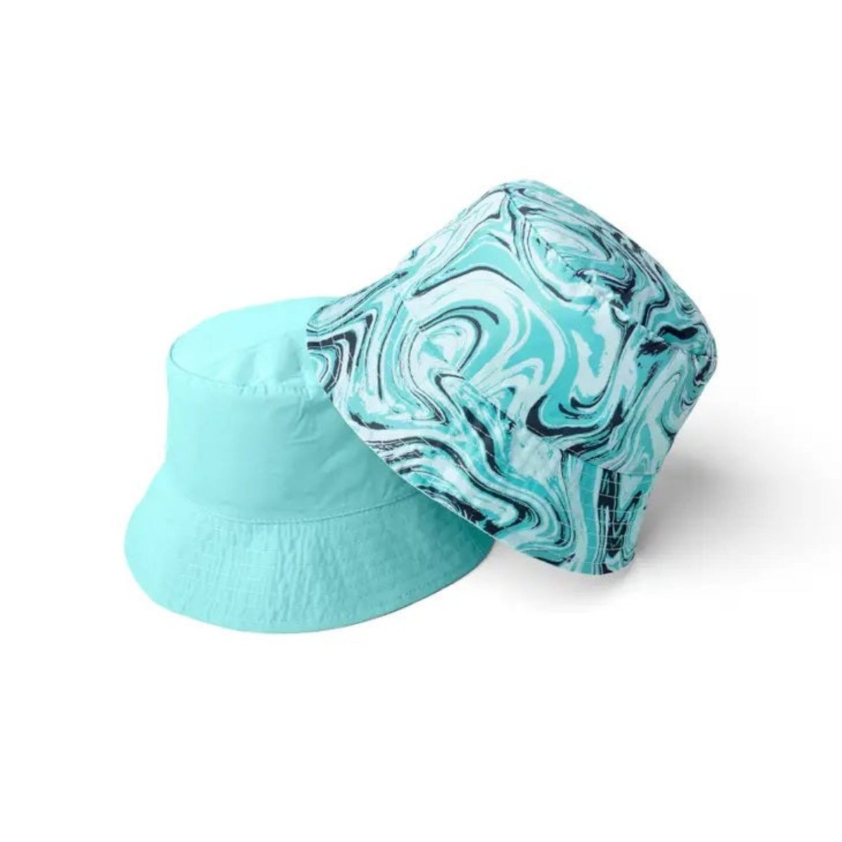 Child Reversible Bucket Hats in fun colors! Teal navy swirl pattern reverses to solid teal. - Little Gift Nook