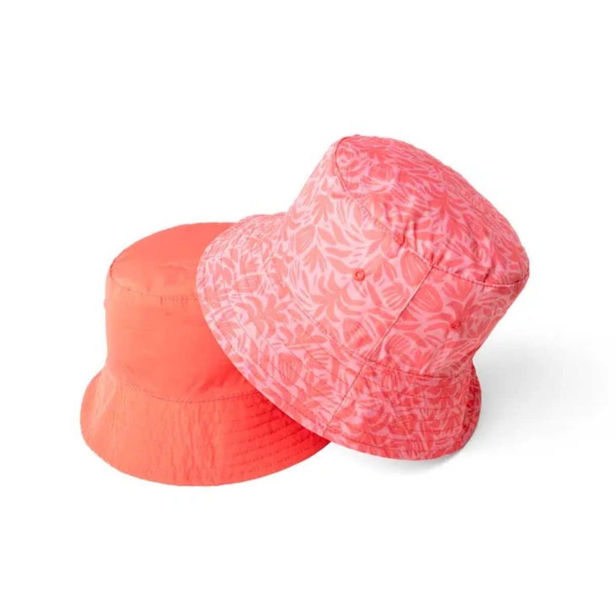 Child Reversible Bucket Hats in fun colors! Coral leaf pattern reverses to solid coral.- Little Gift Nook