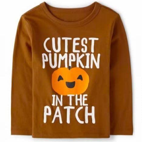 Cutest Pumpkin in the Patch Tshirt. Rust orange long sleeved tshirt with orange pumpkin on front. - Little Gift Nook