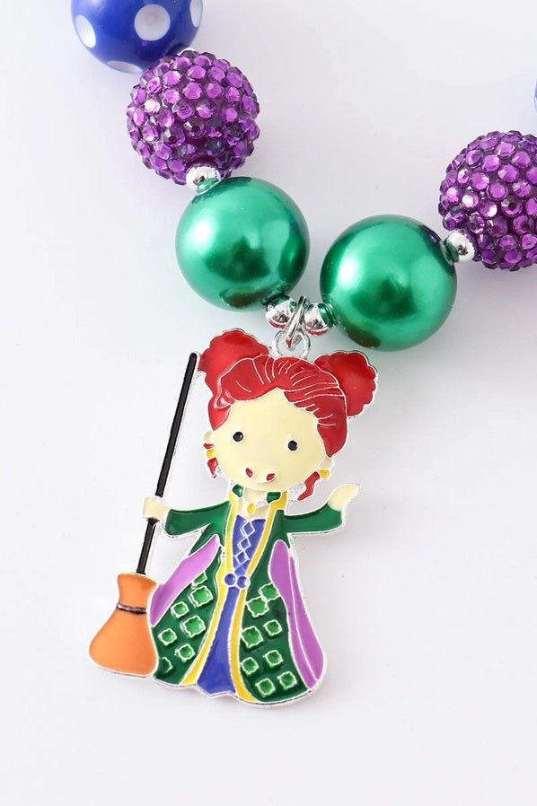Close up of pendant on the Halloween Witch Bubble Chunky Necklace Hocus Pocus Inspired! - Little Gift Nook