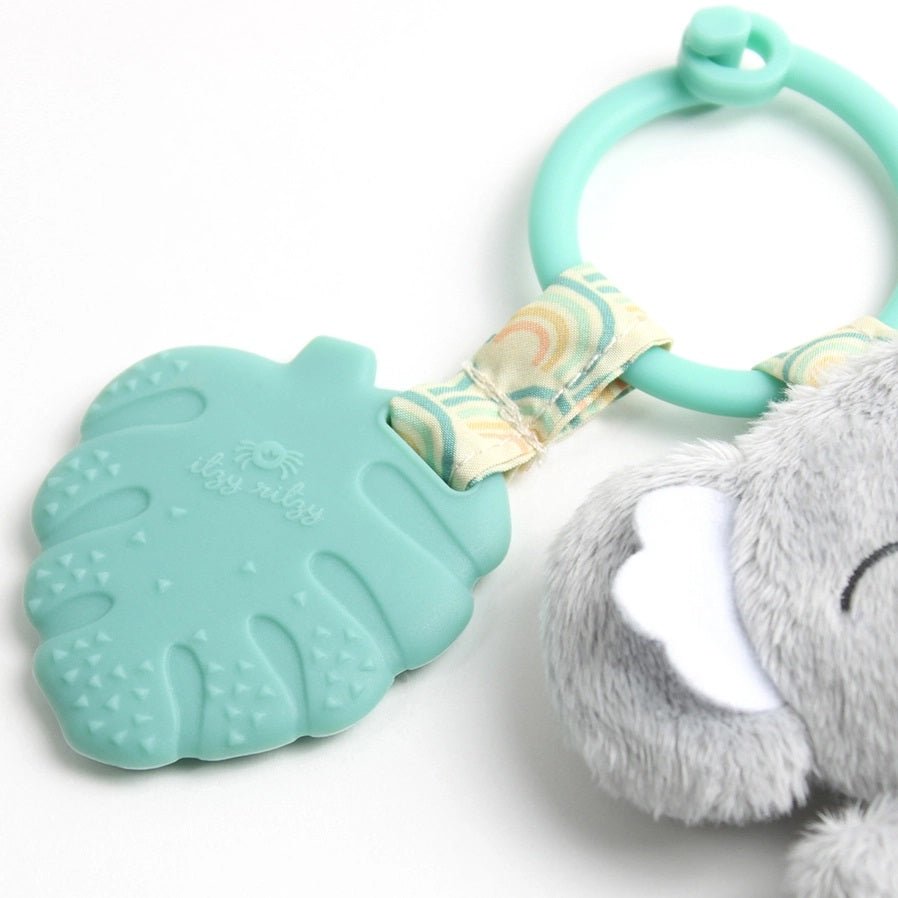 Itzy Ritzy Itzy Pal™ Koala Plush + Teether. Close up of silicone leaf teether.- Little Gift Nook