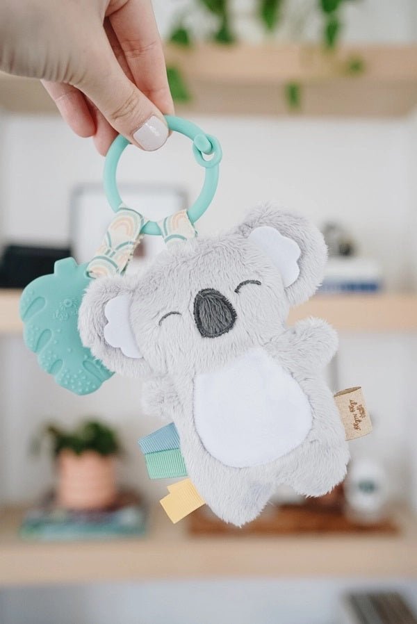 Itzy Ritzy Itzy Pal™ Koala Plush + Teether. Koala textured plush and leaf teether on ring. - Little Gift Nook
