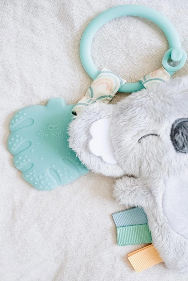 Itzy Ritzy Itzy Pal™ Koala Plush + Teether. Close up of teether and toy. - Little Gift Nook