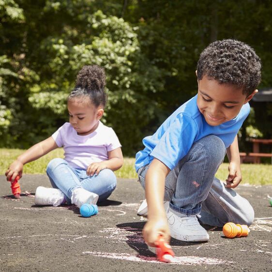 Melissa & Doug My First Sidewalk Chalk Set. Kids playing with chalk and chalk holders. - Little Gift Nook