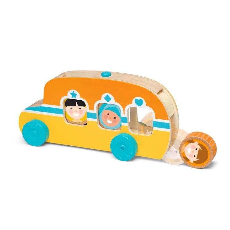Melissa & Doug GO Tots Roll & Ride School Bus. Wooden people roll out the back. - Little Gift Nook