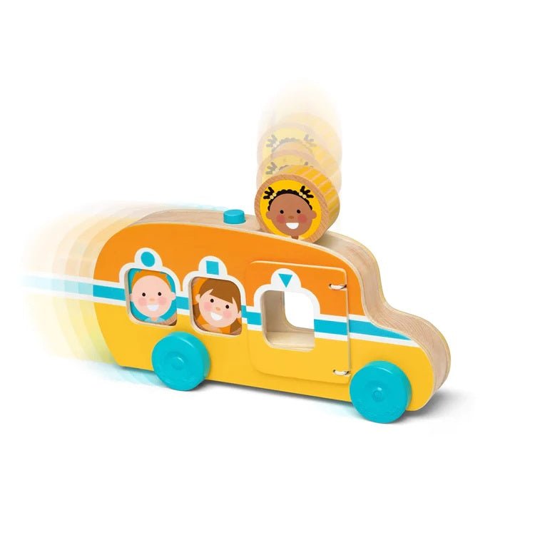 Melissa & Doug GO Tots Roll & Ride School Bus. Push the button on top and watch the people roll out the back.- Little Gift Nook