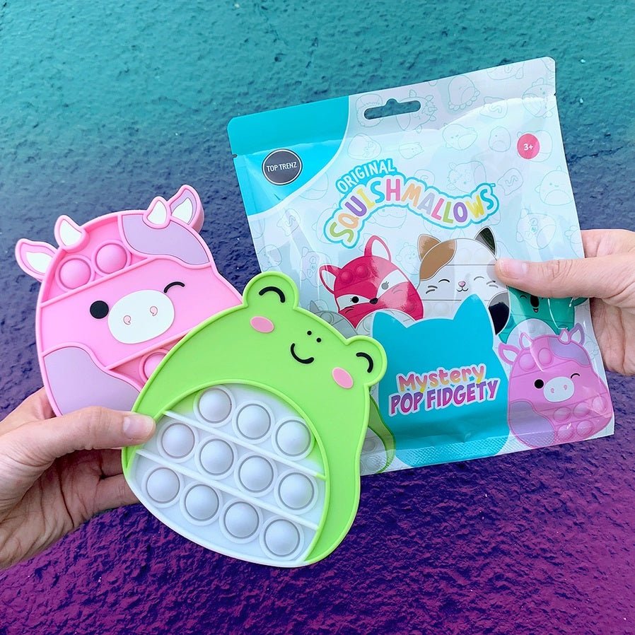 Pop Fidgety Squishmallows Mystery Blind Bag. Which squishmallow character will you get? Super soft silicone squishmallow popper fidget toy. Little Gift Nook.