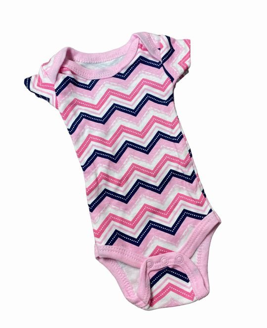 Preemie Girls Pink Navy Zig Zag Pattern Short Sleeve Bodysuit - Little Gift Nook