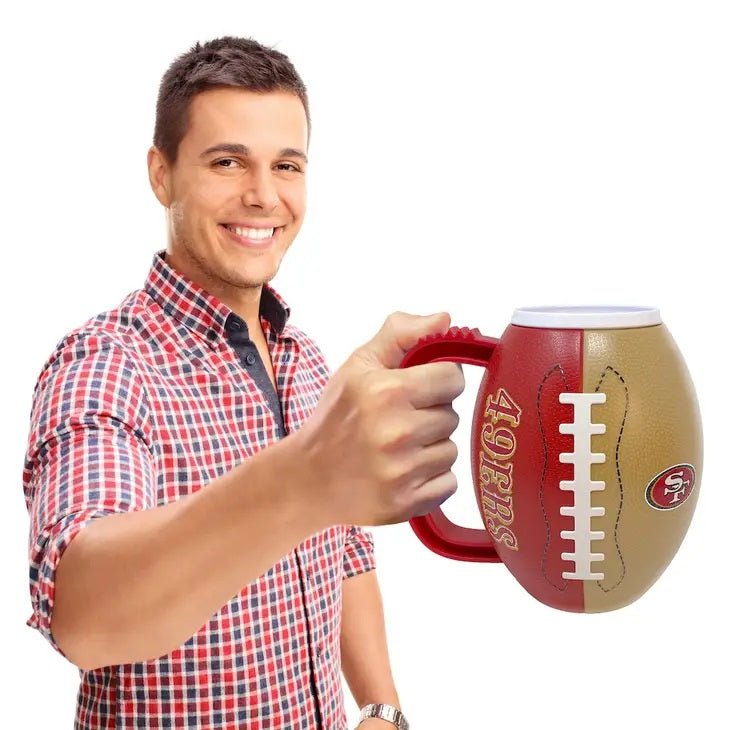 San Francisco 49ers Football Mug being held up for game day.- Little Gift Nook