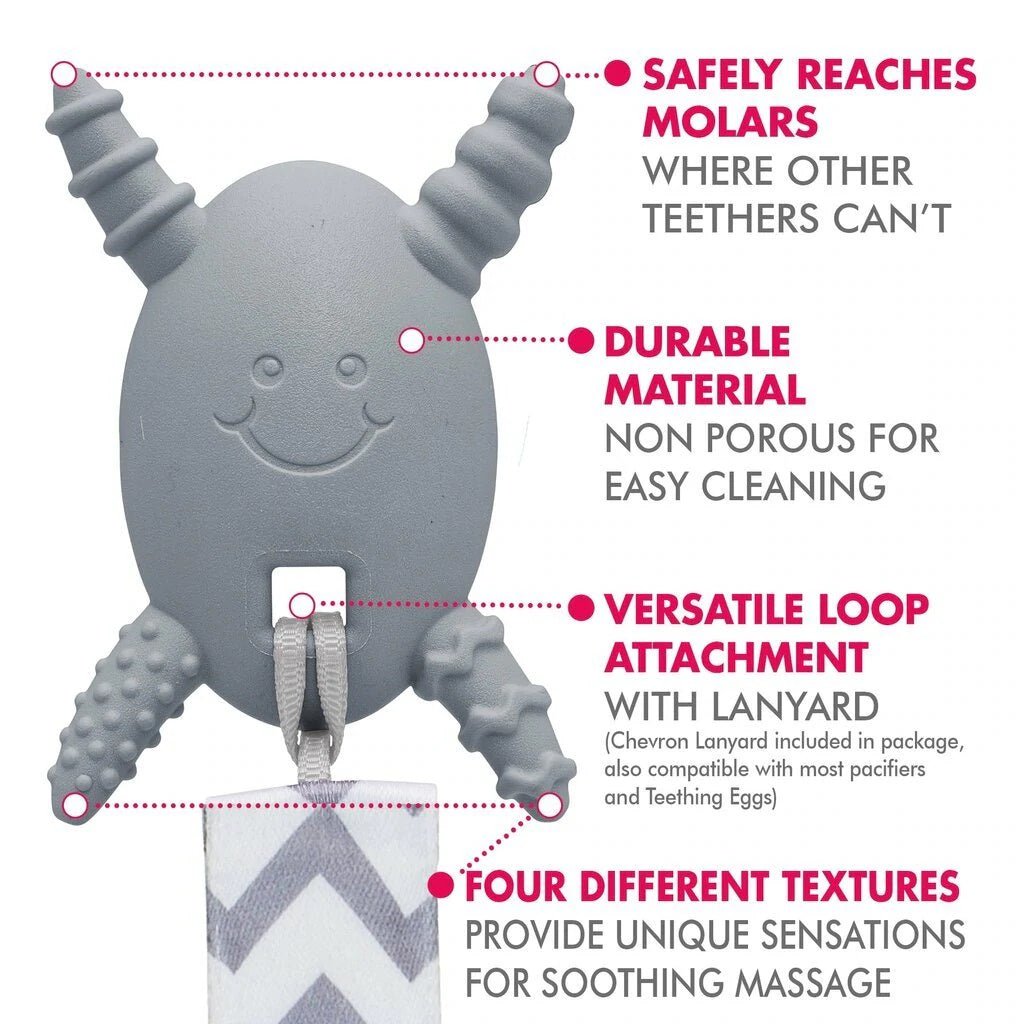 The Molar Magician Teether in Gray safely reachers molars is durable and non porous and is textured - Little Gift Nook
