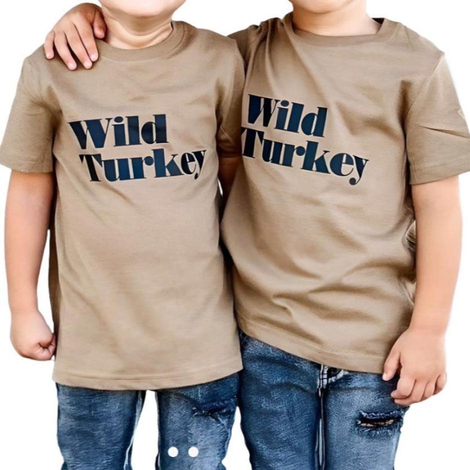 Wild Turkey Toddler Tshirt. Short sleeved tshirt with Wild Turkey in black on front. - Little Gift Nook
