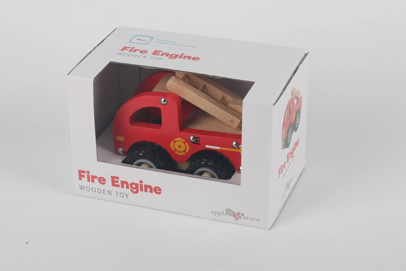 Wooden Fire Truck Toy Push Vehicle in box. - Little Gift Nook