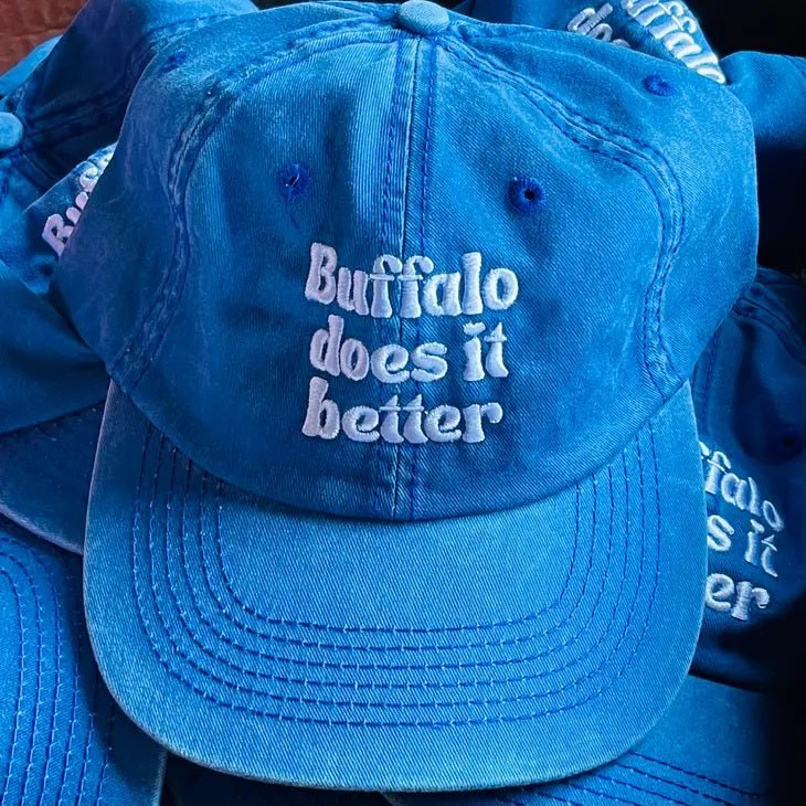 Buffalo does it Better Hat royal blue baseball hat with white lettering. Little Gift Nook.