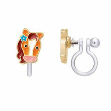 Load image into Gallery viewer, Brown clip on horse earrings for girls.